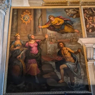 Моряк преподносит Св.Джустине модель галеры, Робусти Доменико, 1615 г. Дворец Дожей