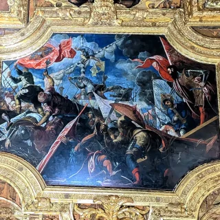 Венецианцы завоевывают Рива-суи-Гарда у миланцев, Тинторетто, 1579-84 г. Дворец Дожей